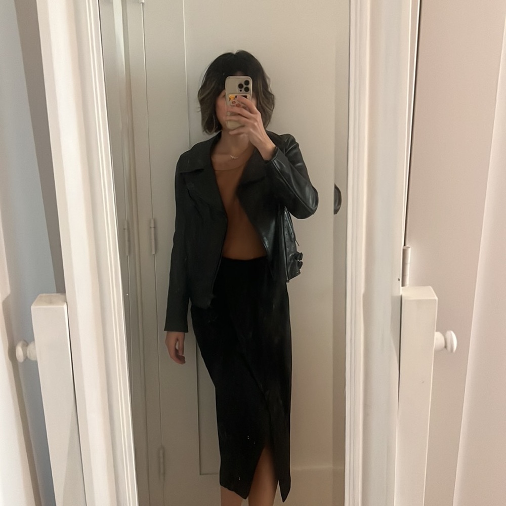 Black Genuine leather moto jacket - Picture 2 of 14